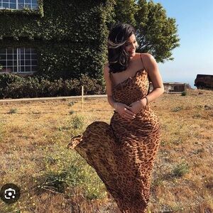 Pookie & Sebastian Chetah Leopard Animal Print Cowl Neck Tie Strap Dress Large